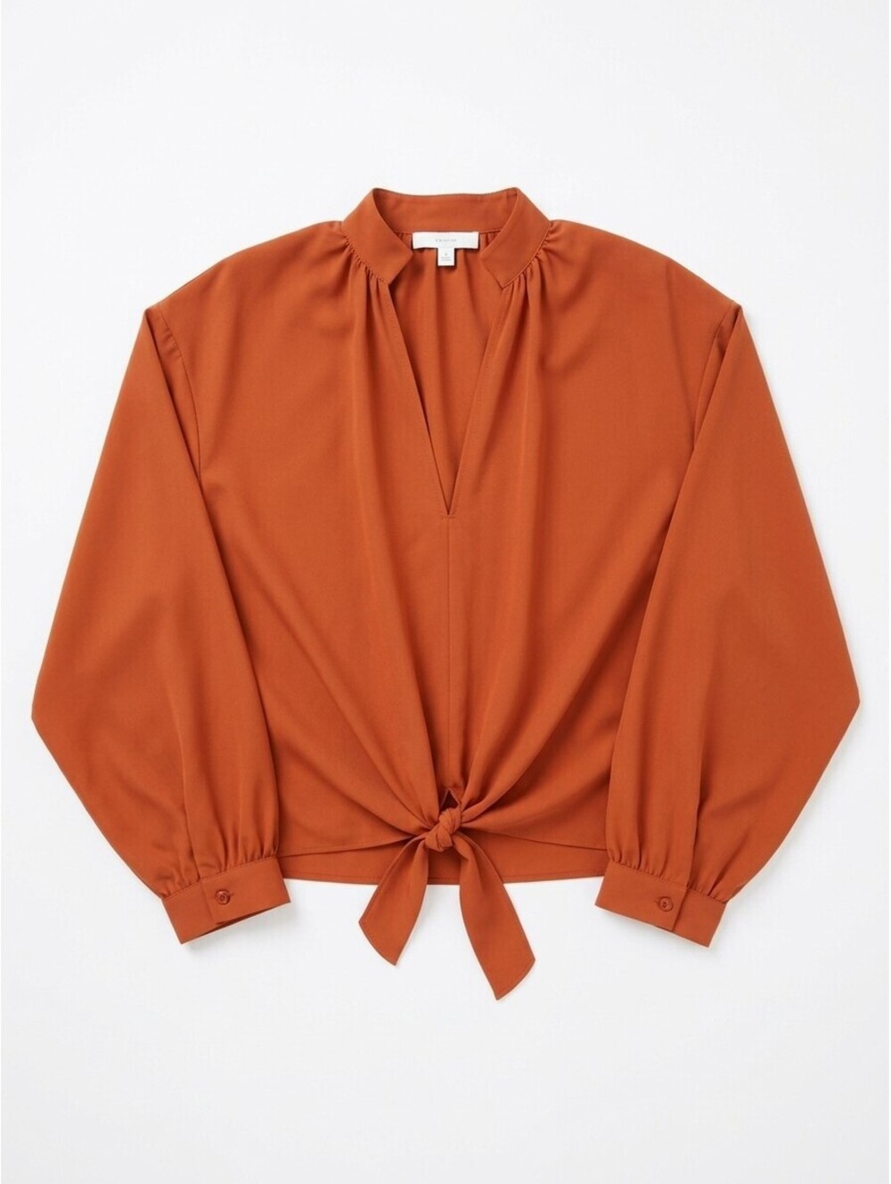 TOME Collective Cinnamon Tie Front Blouse Small Bishop Sleeve Collared Top